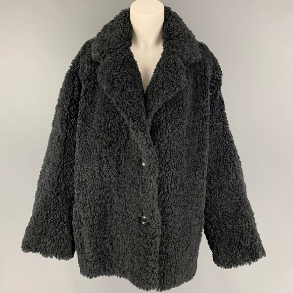 STAND STUDIO Size L Black Polyester Textured Faux Fur Notch Lapel Coat - Picture 1 of 1